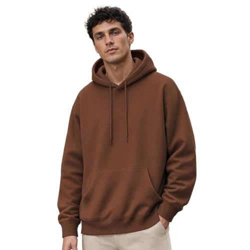 Image of NOBERO Oversized Solid Hooded Sweatshirt for Men | Oversized Hoodie for Men | Hooded Pullover | Cotton Rich Printed Hoodie 280 GSM Fleece