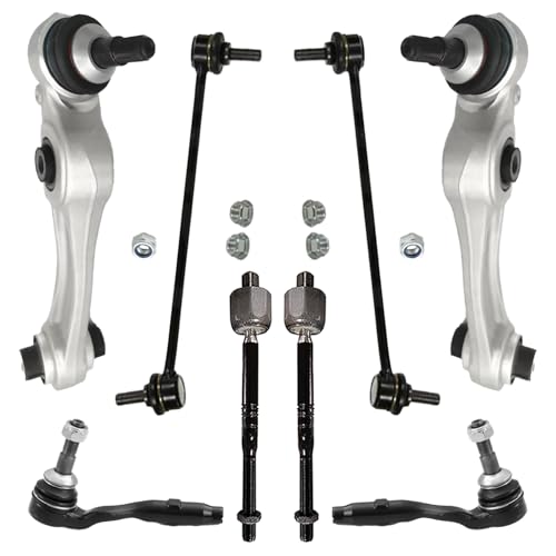 Image of Detroit Axle - 8pc Front End Kit for BMW 528i 535d 535i 550i, 640i 650i Gran Coupe Activehybrid 5, 2 Lower Rearward Control Arms with Ball Joint 2 Sway Bar Links 4 Outer Inner Tie Rods Replacement