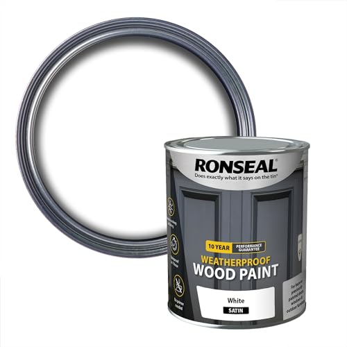 Ronseal ASINOAUK30K Weatherproof Paint, White Satin, 750ml