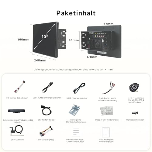[10 Zoll ] ATOTOZONE DAB+ Android Autoradio Doppel-Din, KI-Agent, Golden-Hour-Warnung, Parkwächter, 8G+128G, 4G LTE, 7.1.2 Audio, 4V RCA, HDMI-Eingang, Kabelloses Carplay & Android Auto,X10DG211E