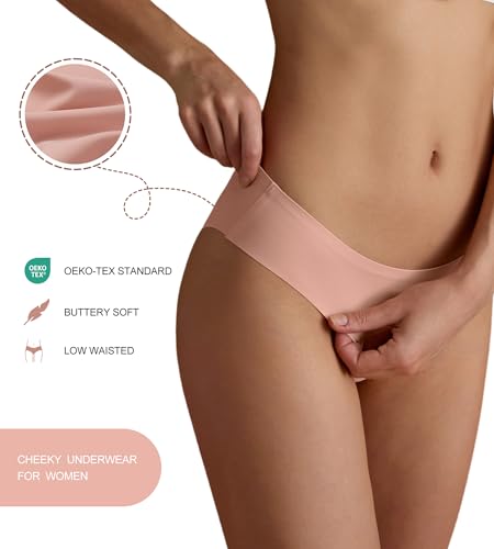 Image of SHARICCA Women Seamless Cheeky Bikini No Show Panties Ladies Invisible Breathable Briefs Soft Stretch Underwear Multi Pack