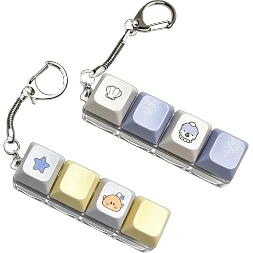 Image of Keyboard Fidget Toy, Four Key Mechanical Style Keychain with Snake Chain, Stress Relief Gadget for Office Workers and Students, Portable Anxiety Relief Tool for Commuting and Gaming