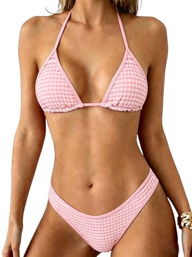 Image of ZAFUL Womens Halter Bikini Sets Triangle Bikinis High Cut Swimsuits 2 Piece Bathing Suits Sexy Swimwear