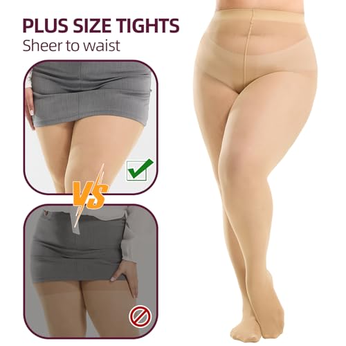 Image of WiliW 2 Pairs Plus Size Tights for Women, 40D Sheer to Waist Sheer Pantyhose