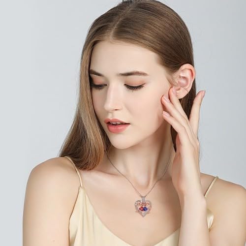 Forever Double Heart Necklaces Gifts for Women, S925 Sterling Silver Jewelry with Birthstone Pendant, Birthday Gifts for Mom,Wife,Girlfriend,Daughter, Sister, Her - Image 2