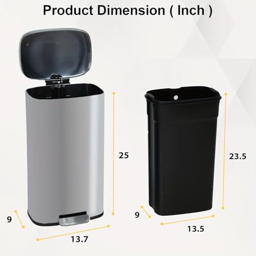 Caneca de basura rectangular de acero inoxidable cepillado 8 galones miniatura 5