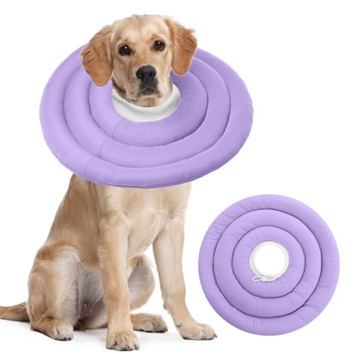 Image of IDOMIK Dog Recovery Collar, Waterproof Soft Dog Cone After Surgery, Comfy Protective Elizabethan Collar Alternative for Dogs Cats, Adjustable Pet Neck Donut Cone Anti-Licking Biting Wounds,Purple,2XL