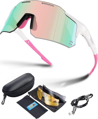 Winyoher Fahrrad-Brille Damen UV400 Sport-Sonnenbrille | Winddichte Fahrradbrille Herren Mit 2 Austauschbaren Linsen | Sportbrille Für Rennrad, Laufen, Joggen (Pink) Winyoher Fahrrad-Brille Damen UV400 Sport-Sonnenbrille | Winddichte Fahrradbrille Herren Mit 2 Austauschbaren Linsen | Sportbrille Für Rennrad, Laufen, Joggen (Pink)
