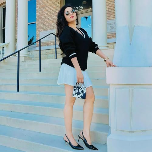 Image of Women's Kitten Heel Slingback Pointed Closed Toe Pumps Dress Shoes for Women Low Stiletto Heels for Women Comfy Dressy Heels