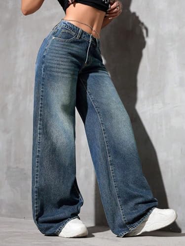 Image of Glossia Denim Baggy Jeans for Woman | Wide Leg Jeans for Women | High Waist Jean's for Woman | Loose Fit Plus Size Denim Ladies Jean's for Women(WJ-2405-$)