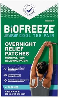 Biofreeze Overnight Pain Relief Patches, Arthritis Pain Reliever, Knee & Lower Back Pain Relief Patch, Sore Muscle Relief, Neck Pain Relief, 4 Biofreeze Menthol Patches