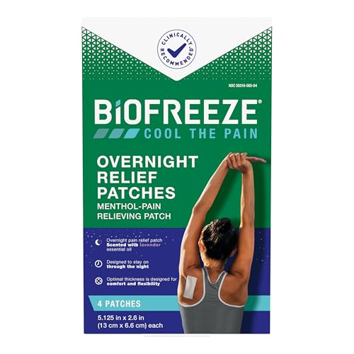 Biofreeze Overnight Pain Relief Patches, Arthritis Pain Reliever, Knee & Lower Back Pain Relief Patch, Sore Muscle Relief, Neck Pain Relief, 4 Biofreeze Menthol Patches
