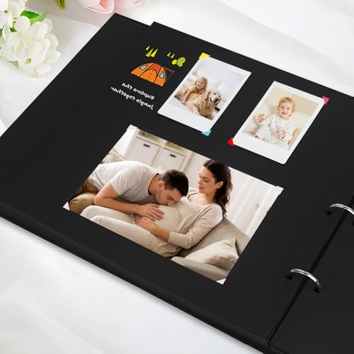 Álbum de fotos autoadhesivo 10x10, álbum DIY para scrapbook con cubierta de lino, 80 páginas en blanco, negro miniatura 7