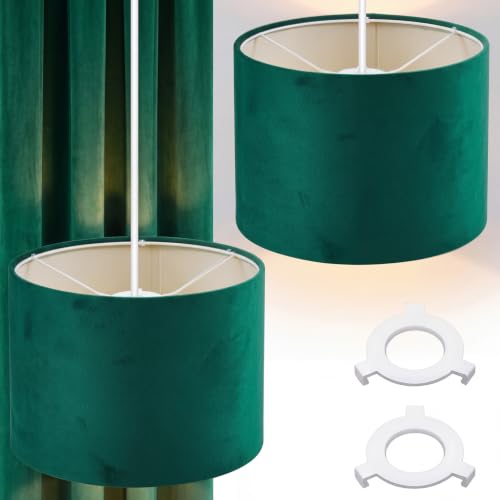Weewooday 2 Pcs Velvet Light Shade 10 Modern Drum Lampshades for Ceiling Pendant Lights Small Table Lamps & Floor Lamps Easy Fit Pendant Light Shade Ceiling for Office & Home Decor(Forest Green)