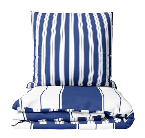 Leonado Vicenti Bettwäsche Set blau 135x200 cm Bezug 80x80 cm Kissenbezug gestreift Baumwolle mit verdecktem Reißverschluss Wendebettwäsche