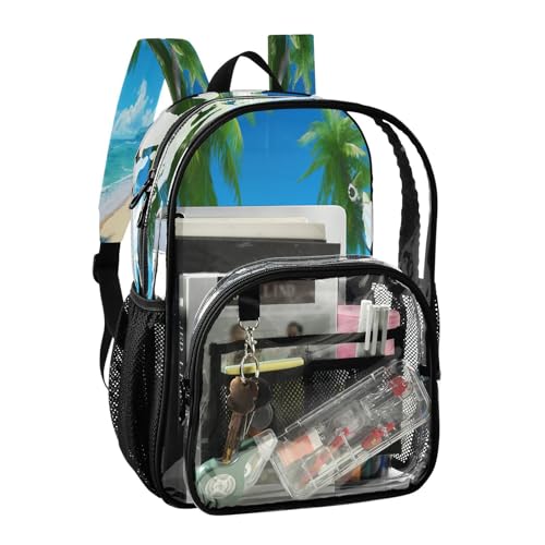 Palm Sea Beach Clear Backpack - Stadium Approved Large 15.7-inch Waterproof Transparent Bag for Sports, Concerts, Work, Travel#1402