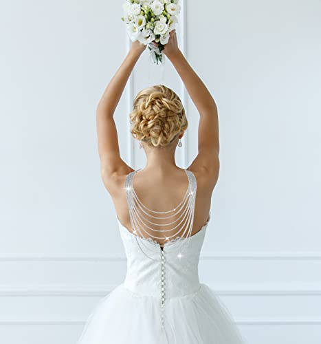 Jojomina Layered Rhinestone Backdrop Necklace for Women 8 Strand Crystal Choker and Back Chain Necklace Bridal Jewelry for Wedding Prom Party3