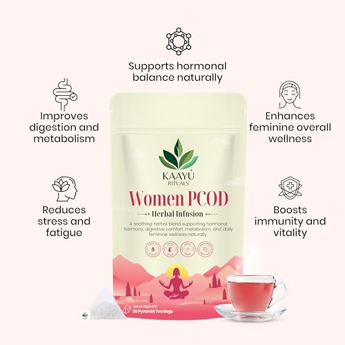 Image of Kaayu Rituals Women PCOD, PCOS Relief Herbal Infusion Tea With Nettle, Peppermint & Chamomile | Supports Hormonal Balance, Menstrual Cycles | Improves Metabolism & Digestion, 20 Pyramid Tea Bags(40g)