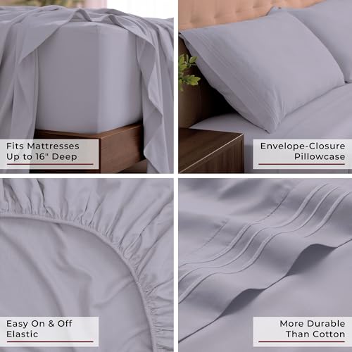 Image of Mellanni King Sheets Set - 4 PC Iconic Collection Bedding | Hotel Luxury, Extra Soft, Cooling Bed Sheets - Wrinkle, Fade, Stain Resistant (King, Lavender)