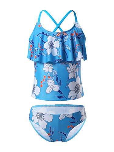 iiniim Kids Girls Criss Cross Flounce 2 Piece Bikini Set Tankini Top Underwear Swimsuit Swimwear
