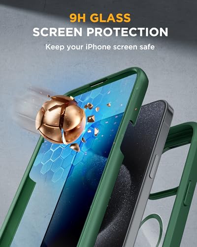Image of Miracase Magnetic for iPhone 12 Pro Max Case [Compatible with MagSafe] Full-Body Phone case with Built-in Glass Screen Protector& Camera Protector, Military Drop Proof 12 Pro Max Cover, Green