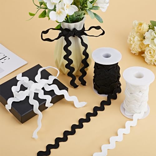 GORGECRAFT 1 Roll 12mm Ric Rac Trim Ribbon 12.5 Yards Black Rick Rack Wave Sewing Bending Fringe Trim Braided Woven Fabric for Sewing Flower Making Wedding Dress Party Lace Ribbon Craft - Image 4