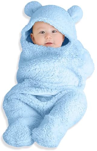 Image of BRANDONN Baby Blanket New Born Pack of Wearable Swaddle Wrapper Security Blanket for Kids for 0-6 Month Babies (SkyBlue Sherpa, 70 cm x 70 cm)