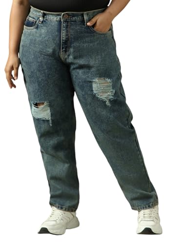 Image of High Star Women Cotton Washed Mom Fit Casual High-Rise Jeans