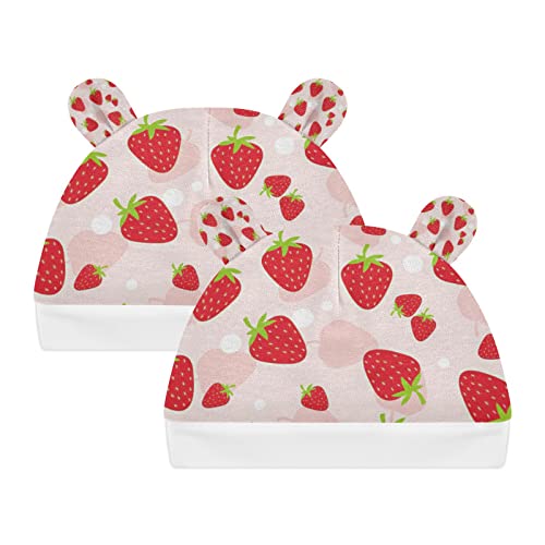 Image of Emelivor Fruits Strawberry Baby Beanie Hats Newborn Hats Bear Ears Baby Winter Hat Infant Hats for Baby Boys Girls 0-9 Months