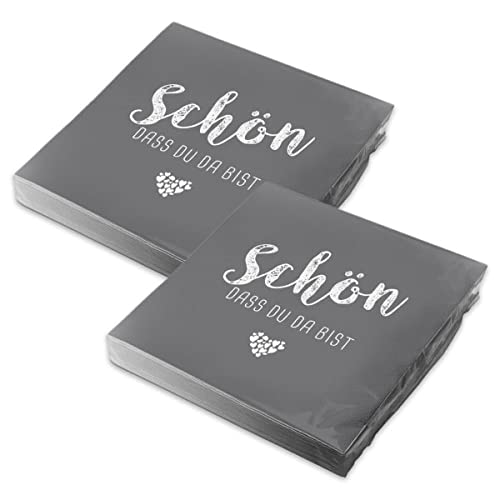 itenga Servietten Schön dass du da bist 30 x 30cm 3-lagig 40 Stück für Kommunion Konfirmation Hochzeit Taufe und andere Feiern (grau)