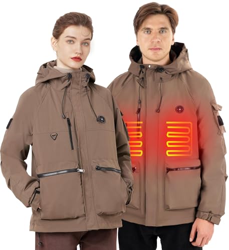 Brimekey Chaqueta Calefactable, Chaqueta Bateria para Hombre 3 Temperaturas 6 Zonas, Ropa de Calefacción Eléctrico Impermeable con Baterías 7.4V, Ideal para Esquí, Viajes (Más pequeño)