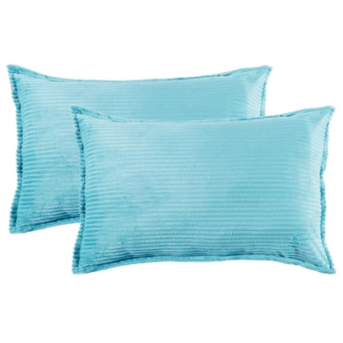 Image of RD TREND Presents Velvet 250 GSM Self Stripe Pillow Cover Set of 2 with Zipper, Size -18 inch x 28 inch Inches (45x71 Cm) (Sky)
