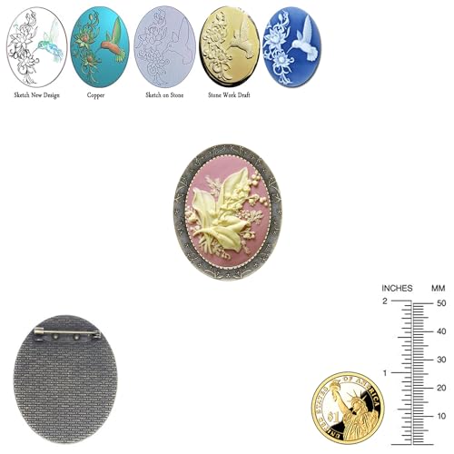 Image of Floral Pin Brooch Antique Brass Flower Decor Fashion Cameo Jewelry Pouch for Gift
