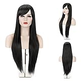 MelodySusie Black Long Straight Wig for Women, 31 inches Silky Long Straight Black Wig with Bangs Heat Resistant Synthetic Halloween Wig Hair Wig for Women with Free Wig Cap, Black