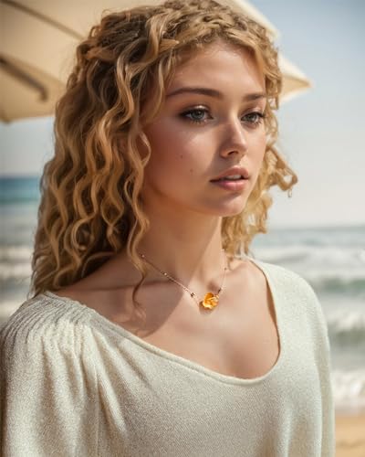 Jewever Raw Citrine Necklaces for Women Wealth 14k Gold Plated Chain Necklace Bring Wealth Lucky November Birthstone Jewelry Gifts (16"+2")2