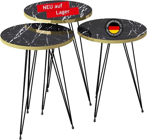 moebel17 21286139 Beistelltische, Holzwerkstoff, Schwarz Marmor, hoch