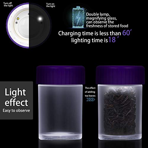 Stash Jar Light-Up Led Glass Air Tight Storage Jars Smell Proof Jar 8 Times Magnifying Viewing Jar,Glow Jar With Grinder,Portable Herb Container 110Ml,Keep Foods Dry And Fresh (Purple, No Grinder) #TOP2