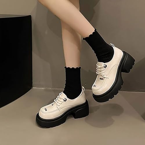 Women's Genuine Soft Lace-Up Leather Chunky Platform Oxford Shoes, Comfy and Breathable Non-Slip Sole Easy Ideal Work2