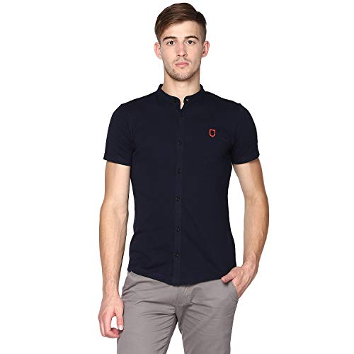 Image of Urbano Fashion Men's Solid Cotton Slim Fit Polo Shirt with Mandarin Collar