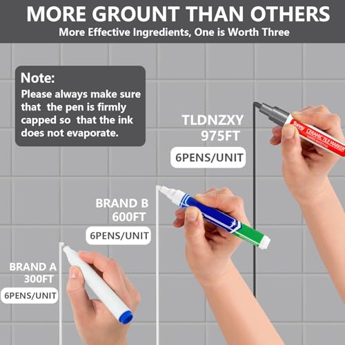 Fugenstift Grau, 6 Stück Fugenstift Fugenmörtel Bad Wasserfest Fugenstift Anthrazit mit Ersatzspitze Lackstift Stift Fugen Reparatur Marker Reparaturstift, Fliesen Bodenfliesenfuge Küchen Badezimmern