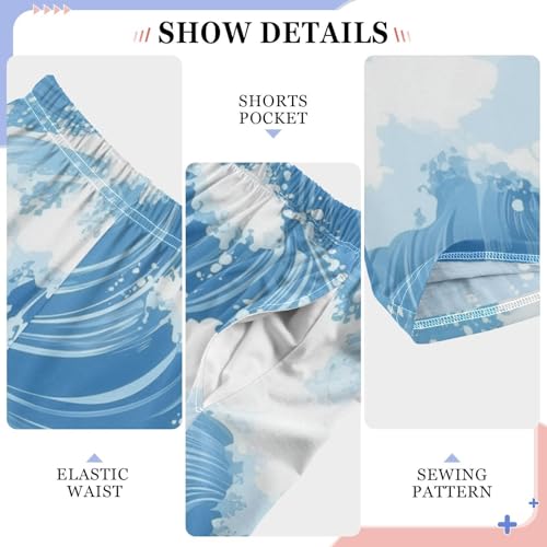 Sea Waves Boys Long Pants Soft Trousers Elastic Waist Kids Lounge Bottoms with Pockets S-XL4