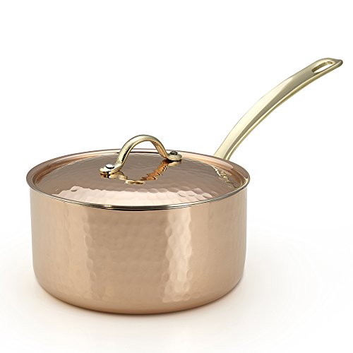 Kuprum Copper Saucepan with Lid 1.4 Quarts Hand-Hammered Tin Lined