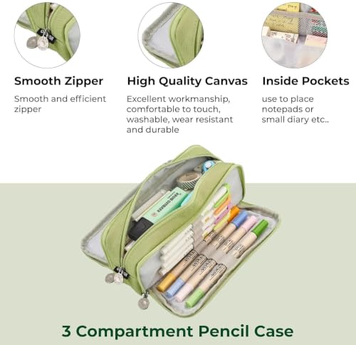 Image of WORSHIPER Big Capacity Pencil Pen Case Bag with Zipper Office College School Storage Large Capacity Bag Pouch Holder Box Organizer Colorful (Special -Dark Green)