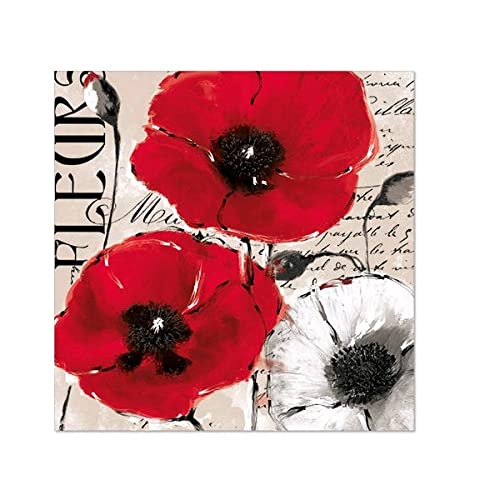E+N Lot de 20 serviettes de table en forme de coquelicot Rouge/noir/blanc 33 x cm 3 couches certifiées FSC + label écologique Nordic Eco Svanen