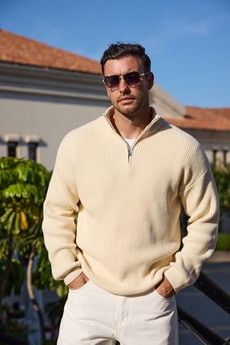 Men's Big Tall Quarter Zip Sweater Mock Neck Pullover Sweaters Fall Winter Casual Knit Pullovers4