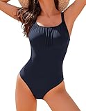 AI'MAGE One Piece Swimsuit Women 2025 Tummy Control Bathing Suits Ruched Modest Full Coverage Swimwear Blue Purple L