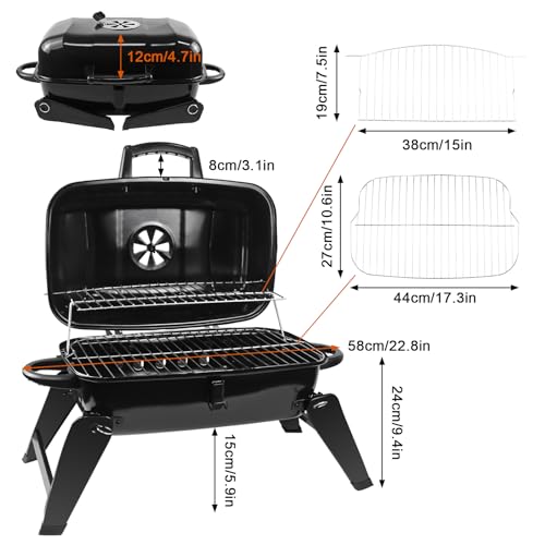 kisidus Klappgrill Holzkohlegrill Portable, Tischgrill Campinggrill mit Deckel, Tragbarer BBQ Grill für Camping Garten Picknick Party