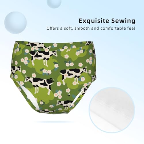 Farm Cow Flies And Flowers Girls' Underwear Soft Cotton Little Girls Panties Comfort Briefs3