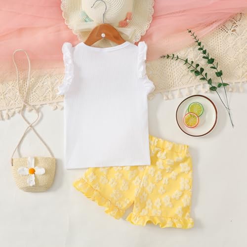 Image of Ayzozuy Kid Girl Clothes Shorts Set 2 Piece Outfits Summer Casual Short Sleeve Top and Shorts Set for Girls 4-7