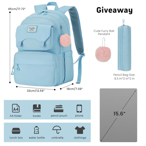 School Backpack for Teen Girls,Laptop Backpack with Multiple Pockets for College,Cute Bookbags with a Pencil Pouch for High School,Travel Backpack for Women Work,Blue3